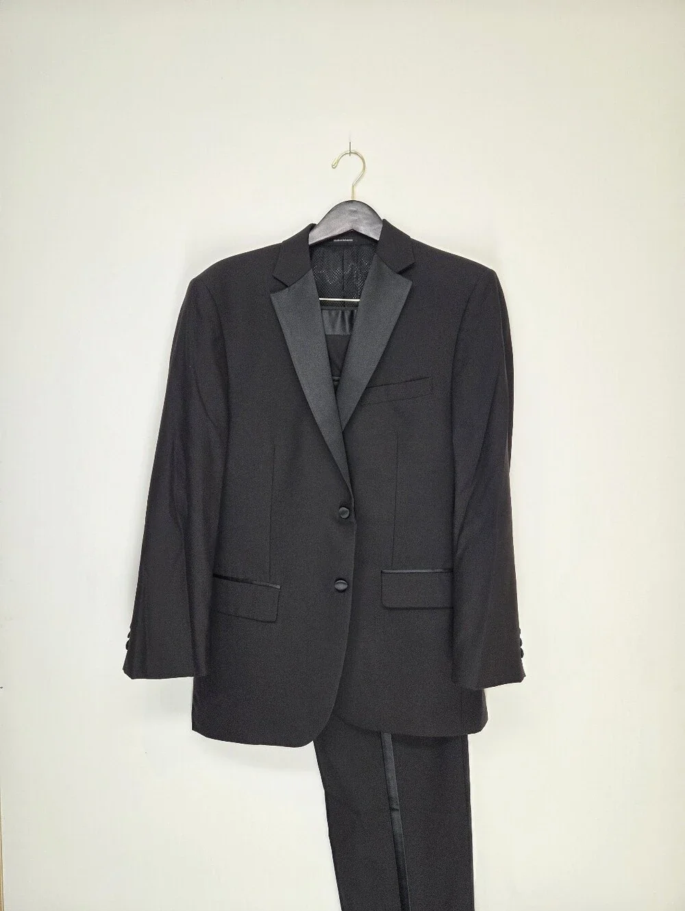 Pronto Uomo 41R 35W Black Tuxedo 2pc Suit Notch Lapel Satin 100% Wool